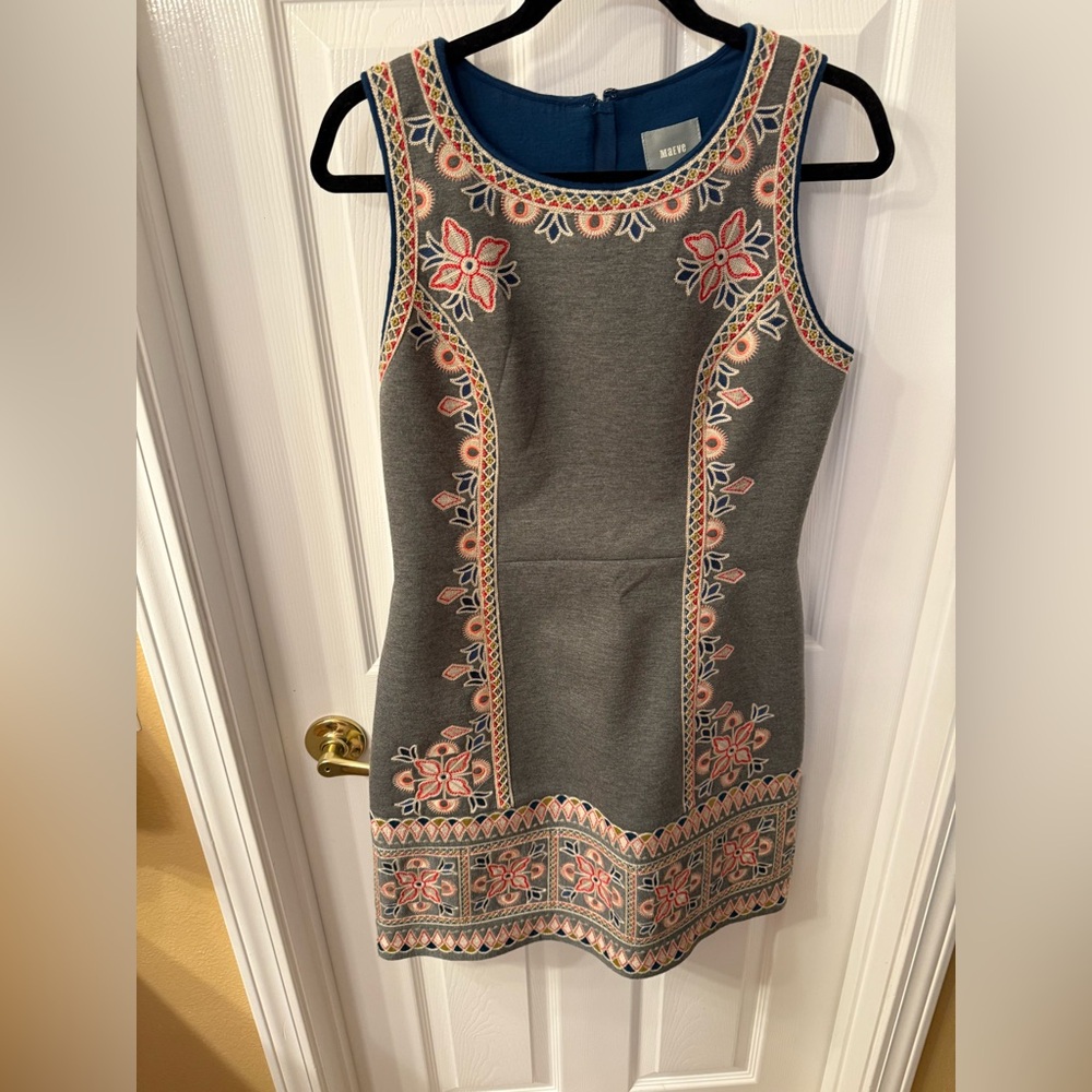 Anthropologie Maeve Gray Dress with Floral Accents